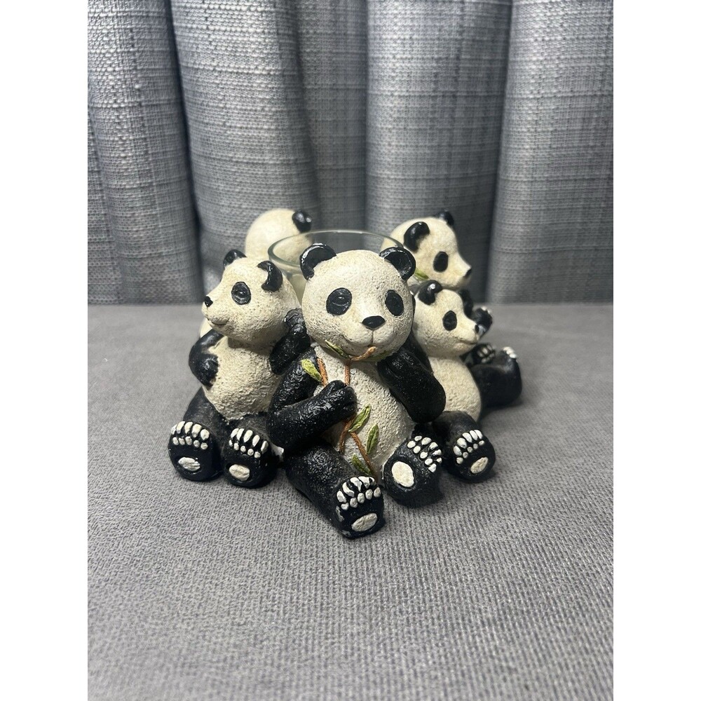 Panda Bear Bamboo Circular Candle Votive Holder 6 Bears 2004